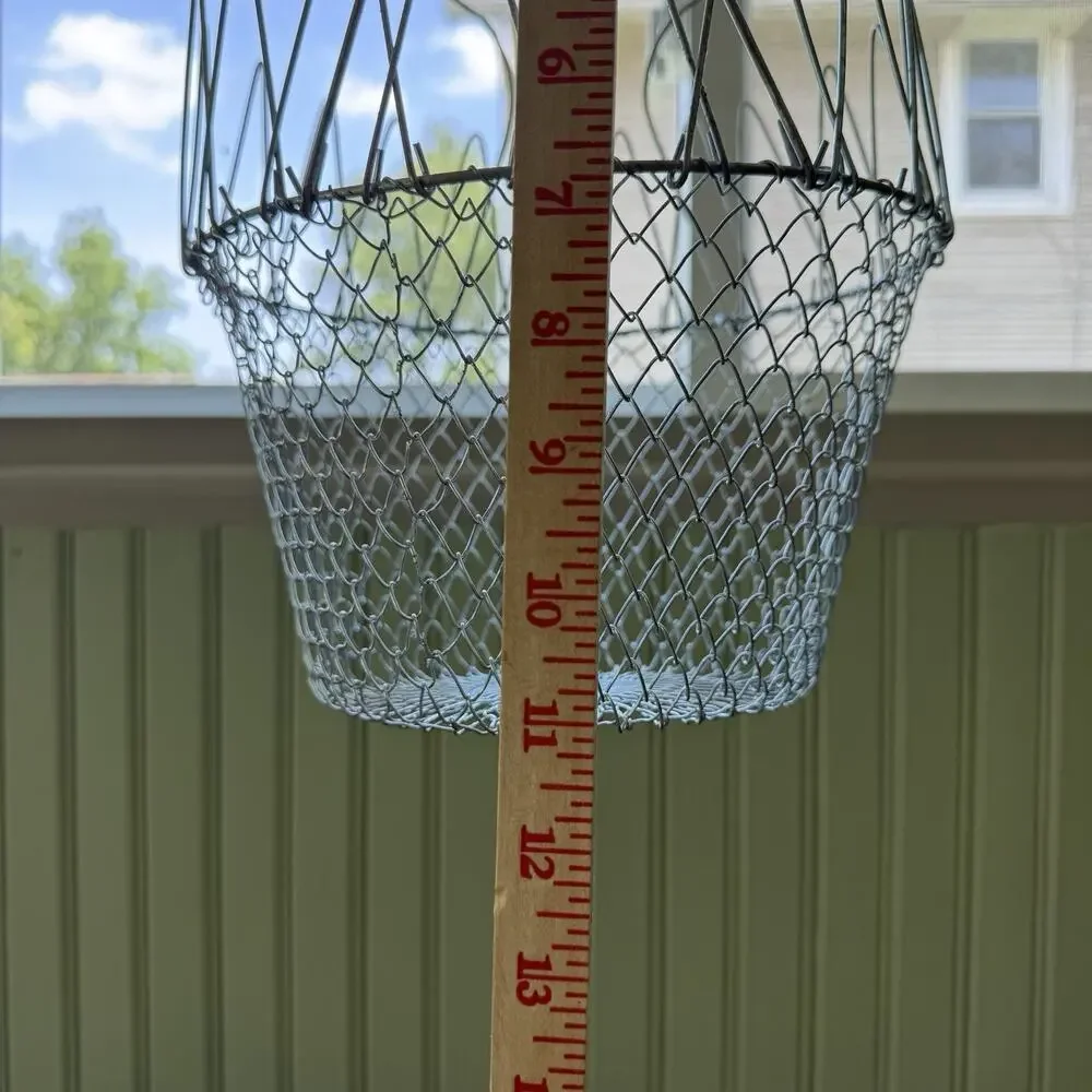 Vtg Hostess Egg Gathering Wire Mesh Fruit Hanging Basket Collapsible Red Handles